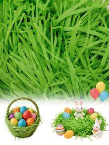 Easter Green Grass Green Raffia Grass, Easter Grass Basket Filler, Paper Shred, For Easter Basket Filler, Creative Eggs Decor, Gift Wrap, Crinkle & Filler Paper - Multicolor - View 1
