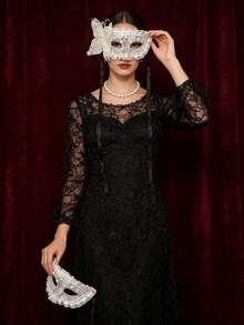 半脸超级仙女妆容舞会公主面具女性派对半脸珍珠蕾丝水钻角色扮演，仙女面具。 - 彩色 - 查看 10