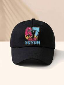 1 pieza Gorra de béisbol con diseño de atleta con número 67, patrón de goteo de helado, gorra casual unisex para todas las estaciones, opción de moda, versátil, regalo ideal para amantes del número 67 - Multicolor - Ver 1
