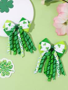 2pcs St. Patrick's Day Clover Print Hair Clips, White & Green Tassel Butterfly Claw Clips, Cute Curly Hair Clips, Four-Leaf Clover Hair Pins, Carnival Hair Clips, Women Hair Accessories - Multicolor - View 8