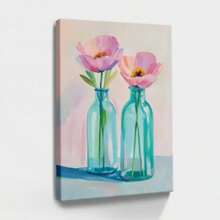 1pc Valentine Wall Art, Token Of Love, A Pink Wooden Framed Wall Art, Wrapped Canvas Vintage Prints Poster, Vases, Pink Flower, Purple Flower, Home Living Room Bedroom Ofice Wall Decor, Birthday Party Decor, Hanging Hardware Included - Wrapped Framed Canvas, Vertical - Lienzo enmarcado - Ver 3