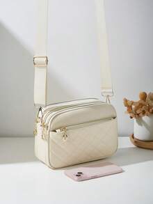 Fashionable Quilted Crossbody Bag Multi-Layer Shoulder Bag For Women - Beige - View 2