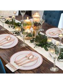 150/100/50/25/10pcs Rose Gold Flatware Set, Includes Cake/Salad Forks, Spoons, Plastic Material Reusable And Washable Cutlery Set, Suitable For Home, Restaurant, Wedding, Outdoor, Birthday, Party, Holiday Gathering, Kitchen Accessories, Valentine's Day, Back To School Party, Dinnerware Set, Kitchen & Dining - Rose Gold - View 3