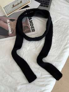 1pc Slightly Curled Edge Thin Scarf, Fashion Versatile Long Scarf, Narrow Style, Suitable For Pairing With Dresses - White - View 7