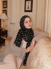 1pc New Polka Dot Long Scarf With Shawl, Women's Muslim Multi-Functional Headscarf, Black And White Long Scarf, Daily Festival Gift