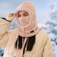 Winter Balaclava Hat With Faux Fur Lining - Warm Full Face Hood+Earmuffs+Neck Circumference, Stylish Ski Mask, Suitable For Skiing, Snowboarding, And Outdoor Activities In Cold Weather - 白色 - 查看 4