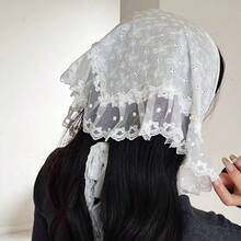 1件白色蕾丝头巾/腰带/法式复古高端三角巾/头巾/发带，女士春夏款 - 彩色 - 查看 2