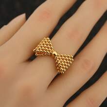 1 件装蝴蝶结女士开口戒指 - 纹理颗粒设计甜美蝴蝶结造型珠宝戒指 - 蝴蝶結開口戒 - 查看 6