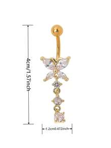 1pc Butterfly Rhinestone Classic Navel Piercing Jewelry, Elegant Zirconia Heart Butterfly Belly Button Ring