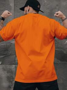 Men's T-Shirt With Minimalist 2H Print, Short-Sleeved Cotton T-Shirt With Round Neck, 2H Lettering. - 橘色 - 查看 3