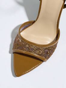 Jin Bei Qi Women's High Heel Shoes With Shiny, Breathable Mesh And Mysterious Patent Leather Material, Pointed Toe Sexy Stilettos For Spring/Summer Nightclub, High-End Party, Outdoor Fashion Events. Adjustable Ankle Strap, Brown Ladies Sandals, Elegant And Versatile High Heels To Pair With Dresses - Brown - View 7