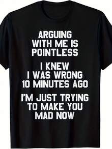 Arguing With Me Is Pointless Funny Saying-Shirt - 220gsm Heavyweight Retro Unisex Tee With Text Print, Humorous Graphic Shirt Men & Women, All-Season Round Neck Casual Wear Everyday Humor & Statement Outfits - 黑色 - 查看 8