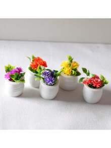 4pcs/Set 1/12 Scale Miniature Potted Plants, Assorted Realistic Floral Dollhouse Decor Accessories - Multicolor - View 5
