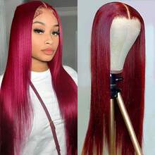 NATAN [覆盆子红蕾丝前假发] 覆盆子红 4x1 蕾丝前假发 - 全头直发，优雅造型，130% 密度，耐热纤维 - SBUG/99J - 查看 8