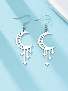 1对镂空月亮星星吊坠耳环，女士款，中东风格首饰