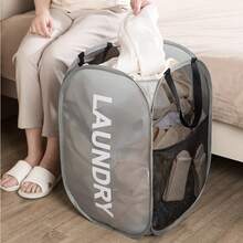 网状洗衣篮，可折叠弹出式洗衣篮，带提手，大侧袋，适用于儿童房、宿舍、房车、邮轮，灰色衣橱收纳整理篮，卧室/宿舍必备衣物收纳整理袋，大学宿舍收纳箱，洗衣袋，洗衣机袋，用于洗衣、浴室、旅行，可存放脏衣服和干净衣服、胸罩，宿舍必备，衣橱收纳好帮手 - 彩色 - 查看 5