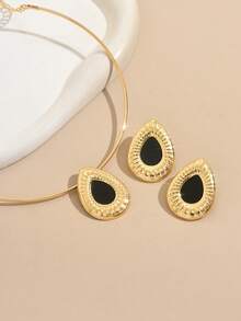 3pcs/Set Exaggerated Geometric Water Drop Earrings & Necklace Set For Women - Yellow Gold - View 4