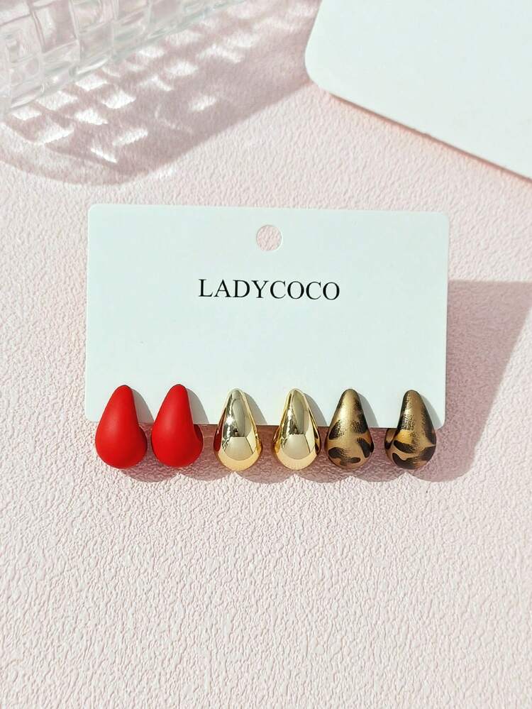 LADYCOCO 3 Pairs Fashionable Luxury Multi-Color Teardrop Earrings Set, Elegant And High-End Earrings Set, Suitable For Women - Multicolor L - View 1