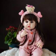 22英寸（约55厘米）逼真重生娃娃，全乙烯基身体，长发公主幼儿玩具，生日礼物，娃娃，柔软乙烯基，儿童娃娃，浴缸陪伴玩具，过家家玩具，生日礼物，圣诞礼物（包含奶嘴、奶瓶、尿布、出生证明） - 粉色 - 查看 5