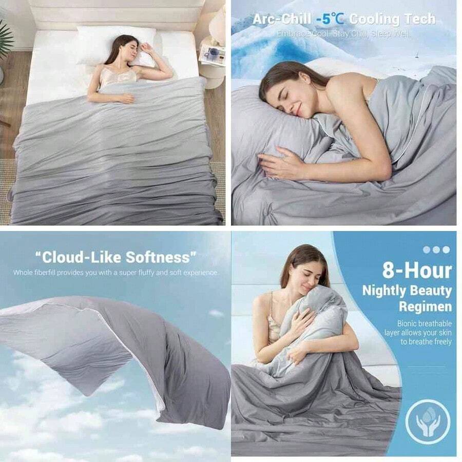 Elegear Edredn Ligero para Todo el Ao, Edredones King Size-229X273CM, Sper Suave y Hipoalergnico, Relleno de Algodn & Tejido ARC-Chill Cool, Lavado a Mquina, Gris Degradado - como se muestra en la figura - Ver 1