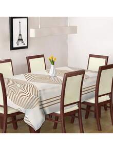 1pc Modern Minimalist Tablecloth, Polyester Fabric, Rectangular Nordic Printed, Fade-Resistant, Washable, Fashionable For Kitchen & Dining Table - Apricot - View 2