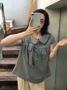 蝴蝶结领短袖衬衫，时尚百搭的学院风衬衫