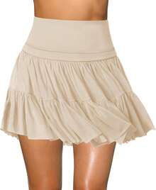 Women's Mini Skirt Skort Flowy Pleated High Waisted Ruffle Tennis Skirts For Women Athletic Skater Golf With Shorts Pockets - Màu be - Xem 1