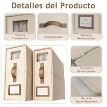 NEW 4 Pcs Caja Organizadora de Tela Oxford para Ropa Plegable Cajas de Almacenamiento con Ventana Transparente y Asa de Cuero Almacenamiento Debajo de la Cama para Ropa de Cama Almohadas - como en la foto - Ver 5