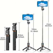 360° Portable Smartphone Stabilizer Tripod, Wireless Remote Control, Extendable Selfie Stick, Multi-Angle Shooting, Suitable For Short Videos, Live Streaming, Photography, Sturdy And Durable, Foldable For Easy Storage, Capture Memorable Moments - Black - View 2