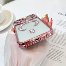 1个粉色磁吸闪粉手机壳，奢华闪亮水钻镀层边框保护壳，兼容MagSafe，闪亮摄像头镜头保护透明盖，适用于女性和女孩，兼容 17 Pro/17 Pro Max/Apple Air/17/16 Pro/16 Pro Max/16 Plus/16/16 E