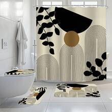 1件/3件/4件套简约植物曲线纹理浴帘套装，含马桶座垫、浴室地垫，叶子抽象曲线印花浴帘，非常适合浴室装饰、通用房间装饰、家居装饰套装、浴室配件浴帘、马桶边垫、地垫套装