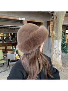 1pc Winter Warm Ear Protection Plush Bucket Hat, Unisex Mongolian Northeast Windproof Cold-Proof Bucket Hat, Korean Style Versatile Bucket Hat, Winter Plush Bucket Hat, Women's Fashionable Thick Hat, Winter Warm Earless Cap, Winter Gear, Essential Winter Hat - Multicolor - View 14