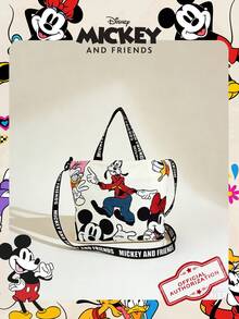 1pc Disney Officially Licensed Mickey Mouse Printed Cartoon Candy Bag, Children's Handbag, Girl's Cute Cartoon Tote Bag, Casual Canvas Shoulder Bag, Convenient For Daily Use And Shopping - Suitable For Children/Boys/Girls, Perfect For Daily/Shopping - White - View 1