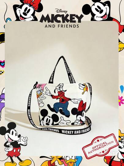  1pc Disney Officially Licensed Mickey Mouse Printed Cartoon Candy Bag, Children's Handbag, Girl's Cute Cartoon Tote Bag, Casual Canvas Shoulder Bag, Convenient For Daily Use And Shopping - Suitable For Children/Boys/Girls, Perfect For Daily/Shopping