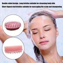 1pc Silicone Cleaning Brush, Suitable For Shower, Shampoo & Bath, Dual-Sided Adult Exfoliating Brush, Massage Bath Brush, Bathroom Cleaning Tool - 2-In-1 Silicone Bath & Shampoo Brush, Soft Loofah, Suitable For Sensitive Skin - Multicolor - View 4