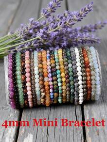 1pc 4mm Mini Energy Stone Charm Bracelet, Natural Stone Layered Bracelet, Agate Beads Yoga Healing Bracelet Jewelry For Women Men Best Friend Gift, Festival Gifts - Multicolor - View 2