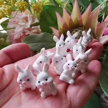 5/10pcs Cute Rabbit Figurines, Resin Miniature Rabbit Statues For Home, Micro Landscape Decoration - Multicolor - View 2