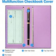 Premium Leather Checkbook Cover For Men And Women Checkbook Holder Wallet RFID Blocking - Lilac Purple Marble - View 2