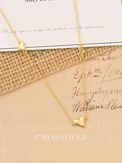 CROSSDEER 1件手工S925纯银心形吊坠项链，高品质珠宝，适合女性日常、派对和周年纪念场合佩戴。