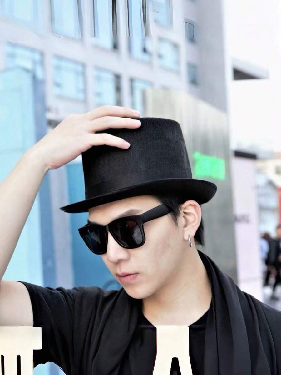 1pc New Magician Top Hat, Black Gentleman Jazz Hat, Korean Fashion Casual Unisex British Style - Black - View 1