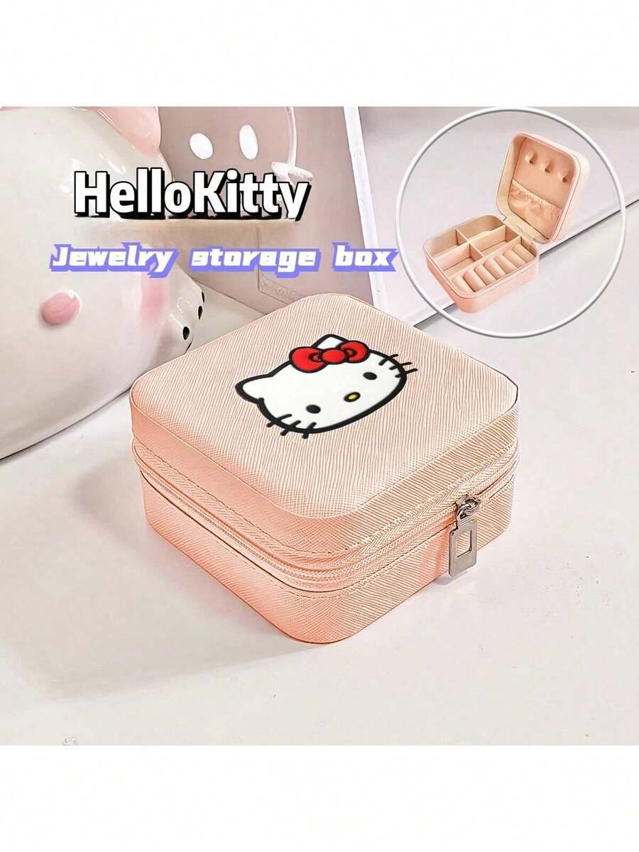 1pc Sanrio Hello Kitty Cute Women's Jewelry Organizer PU Material With Multiple Compartments Suitable For Storing Necklaces Earrings Rings Ladies Fashion Christmas Halloween Valentine's Day Gift