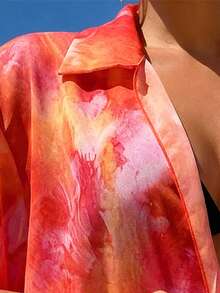 1pc Tie-Dye Mesh Print Cover-Up Swimsuit For Women, Beach Vacation - Multicolor - View 4