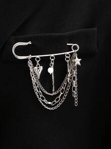 1 chiếc ghim cài áo thời trang nhiều dây tua rua hình trái tim và ngôi sao đính ngọc trai giả, thích hợp để đeo hàng ngày, dự tiệc, lễ hội, ngày Valentine, món quà ý nghĩa dành cho bạn bè, gia đình, các cặp đôi, trang sức sành điệu dành cho phụ nữ. - Bạc - Xem 2