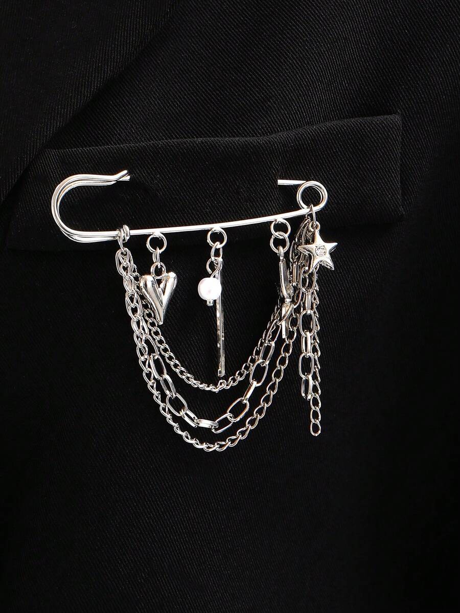 1 chiếc ghim cài áo thời trang nhiều dây tua rua hình trái tim và ngôi sao đính ngọc trai giả, thích hợp để đeo hàng ngày, dự tiệc, lễ hội, ngày Valentine, món quà ý nghĩa dành cho bạn bè, gia đình, các cặp đôi, trang sức sành điệu dành cho phụ nữ.