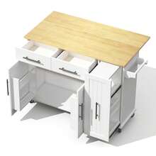 Kitchen Island With Drop-Down Front, Serving Cart With 3-Tier Pull-Out Organizer, Internal Storage Shelf, Rolling Trolley With Towel Rail And 2 Drawers For The Dining Room, White - 白色 - 查看 10