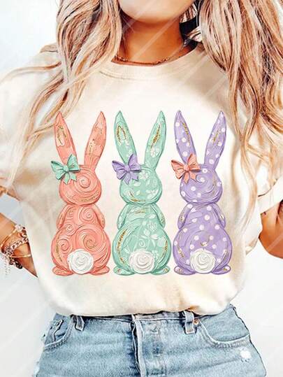 10-Inch Easter Bunny Hand-Painted Spring DIY Iron-On Heat Transfer Stickers, Suitable For T-Shirts, Hoodies, Fabrics, Pillowcases, Bags And Clothing Decoration, Holiday Party Decor