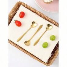 4pcs Heart Design Spoon, Stainless Steel Modern Creative Coffee Teaspoon, Stirring Spoon, Scoop For Cake School Supplies,Food Contact Materials,Dishwasher Friendly,Back To School Christmas For Holiday Gift Giving - Gold - View 6