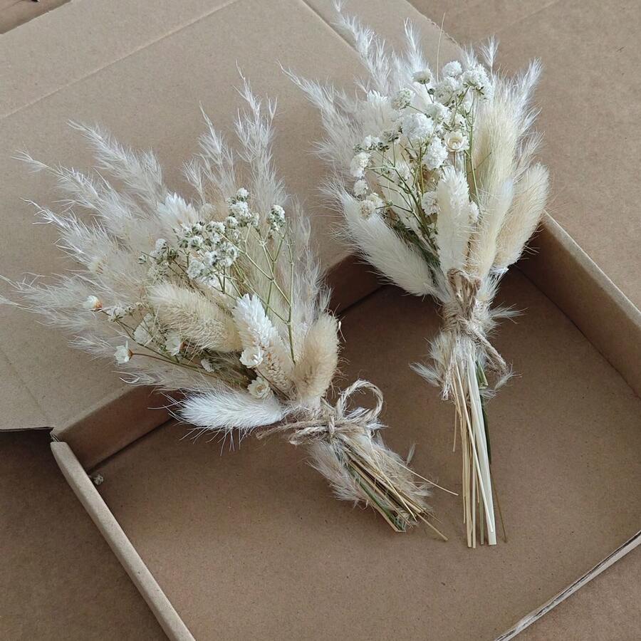1/2/3/4/6/8/10/12/20pcs Hot Selling Mini Dried Pampas Grass & Baby's Breath Flower Bouquet, Suitable For Wedding Decoration, Boutonniere, Favors, Valentine's Day Gifts, Scented Floral Arrangement, Home Decor, Christmas & Valentine's Day Gifts, Party Decoration, Gift Wrapping - Brown - View 1