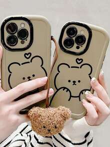 1pc Brown Cat Fashion New TPU Leather Texture Phone Case With 3D Rhinestone Bow Tie And Brown Cat Lanyard, Compatible With IPhone 17 Pro Max/16 Pro Max/13/15/16/15 Pro Max/17 Pro/14/11, Fashionable Leather Texture Lanyard Phone Protective Cover - Brown - View 5