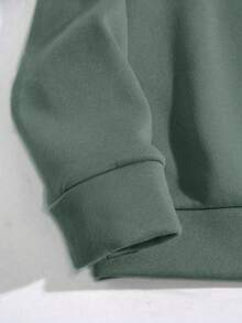 美好的一天，友善积极的字母图案可爱女式宽松圆领长袖休闲卫衣，秋冬款 - 橄欖綠 - 查看 5